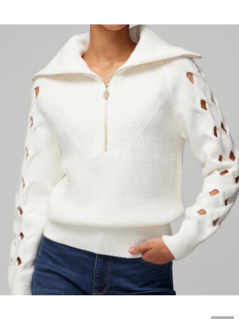 new WHITE HOUSE BLACK MARKET novelty sleeve full zip sweater S